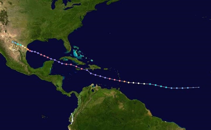 La trayectoria del huracán Allen.